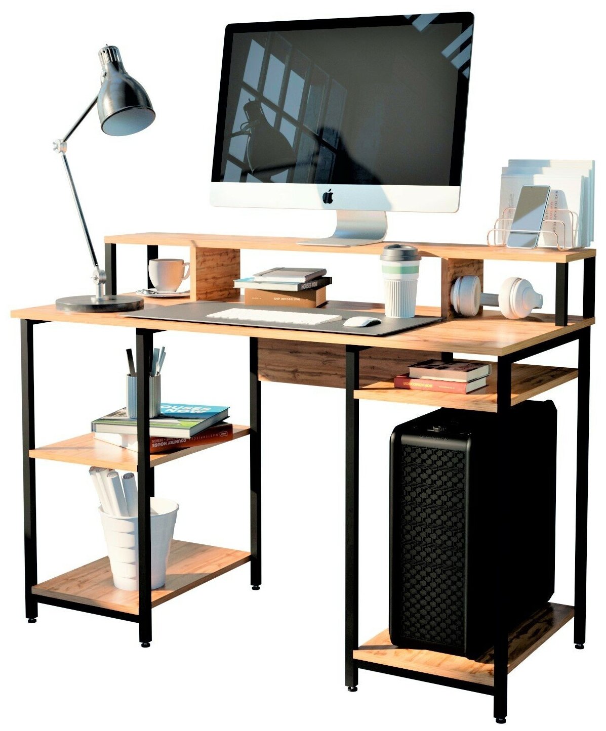 Письменный / Компьютерный стол в стиле Лофт "Chicago" с подставкой 120x55x73см. Чёрный