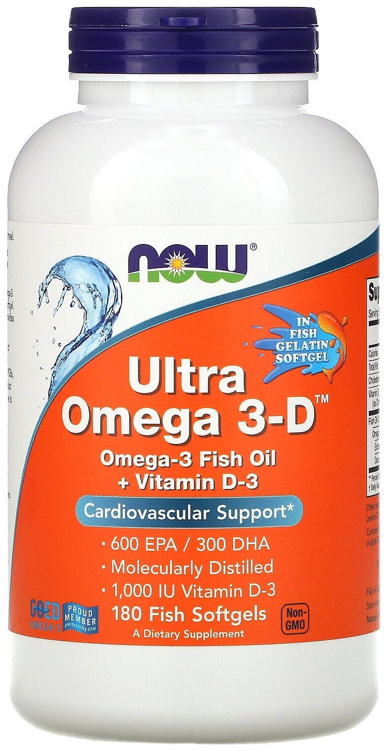 NOW Omega-3 Ultra + D3, Ультра Омега-3 600EPA/300DHA + D3 - 180 сапсул