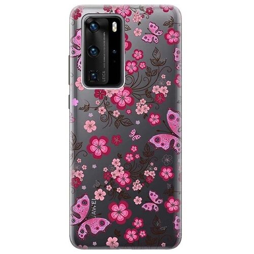 фото Ультратонкий силиконовый чехол-накладка для huawei p40 pro с 3d принтом "butterflies and flowers" gosso