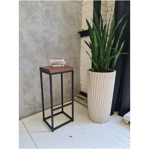 Барный стул из натурального дерева и стали в стиле Лофт 35*30*80(В) см