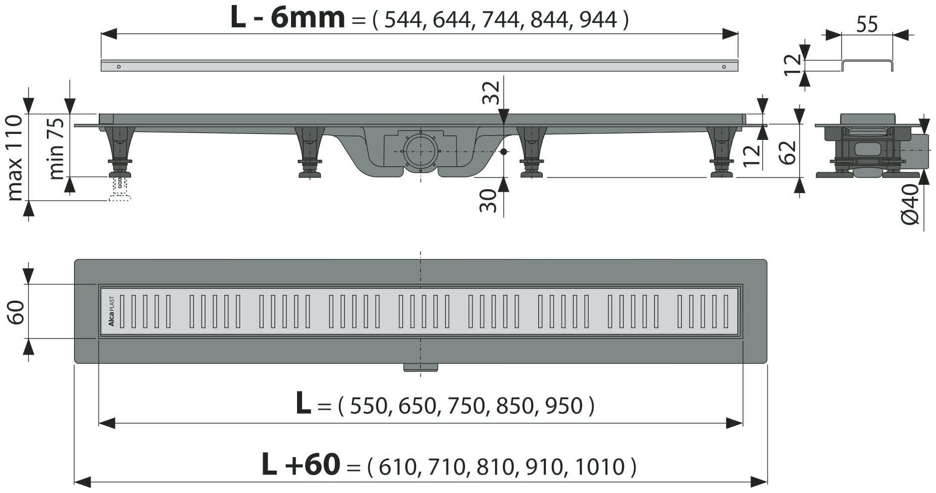 Водоотводящий желоб Alcaplast APZ8 Simple с решеткой, горизонтальный выпуск - фото №8