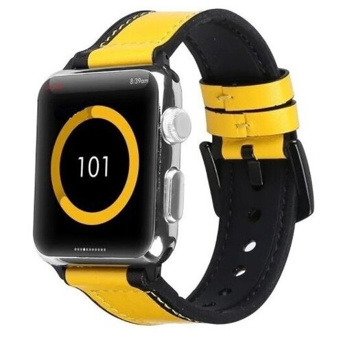 Ремешок для Apple Watch 42mm CBIW35 кожаный с силиконом yellow