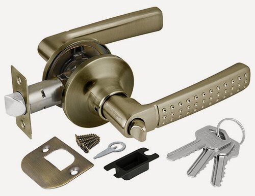 Изображение товара Ручка с защелкой межкомнатная, на круглой розетке 6026 AB-E (ключ/фиксатор) бронза