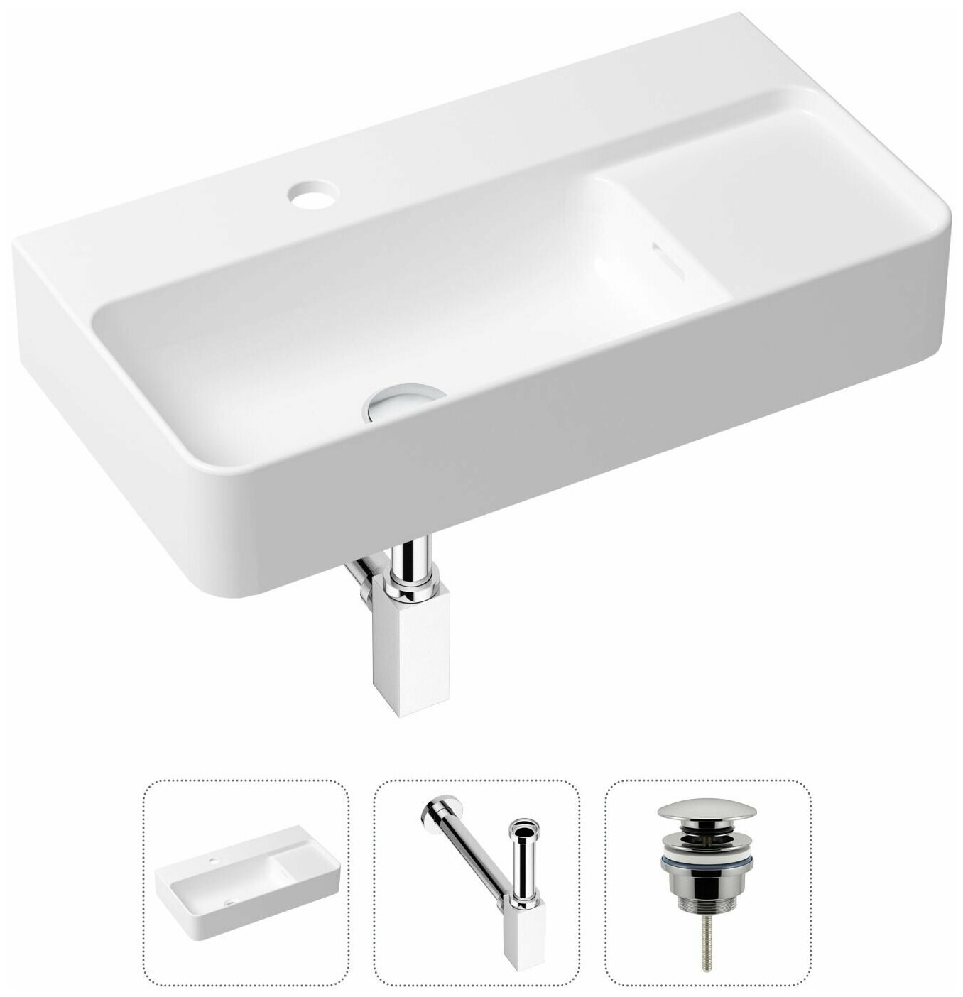 Комплект 3 в 1 Lavinia Boho Bathroom Sink 21520503: накладная фарфоровая раковина 60 см, металлический сифон, донный клапан