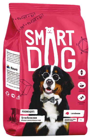 Корм сухой Smart Dog для взрослых собак крупных пород с ягненком, 3 кг