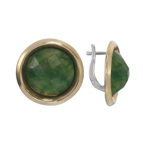 Серебряные серьги 'Нефертити' с зелёным корундом, позолота