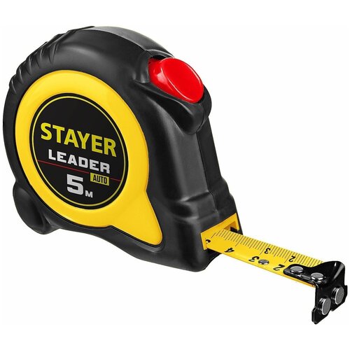 STAYER LEADER 5м / 19мм рулетка с автостопом в ударостойком обрезиненном корпусе