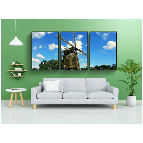 фото Набор модулных постеров для интерьера "мельница, голландская ветряная мельница, исторический" 60x90 см. в тубусе, без рамки lotsprints