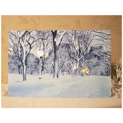 Светящаяся картина снежная прогулка - В парке, 6 LED-огней, 57х37 см, батарейки, Kaemingk 483182-2