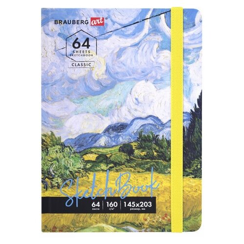 Скетчбук белая бумага 160 г/м2 145х203 мм 64 л. резинка твердый BRAUBERG ART CLASSIC Ван Гог, 3 шт