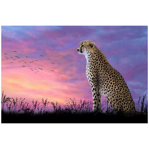 Купить Алмазная мозаика Ah5304 Леопард на закате 40х60, Алмазное хобби