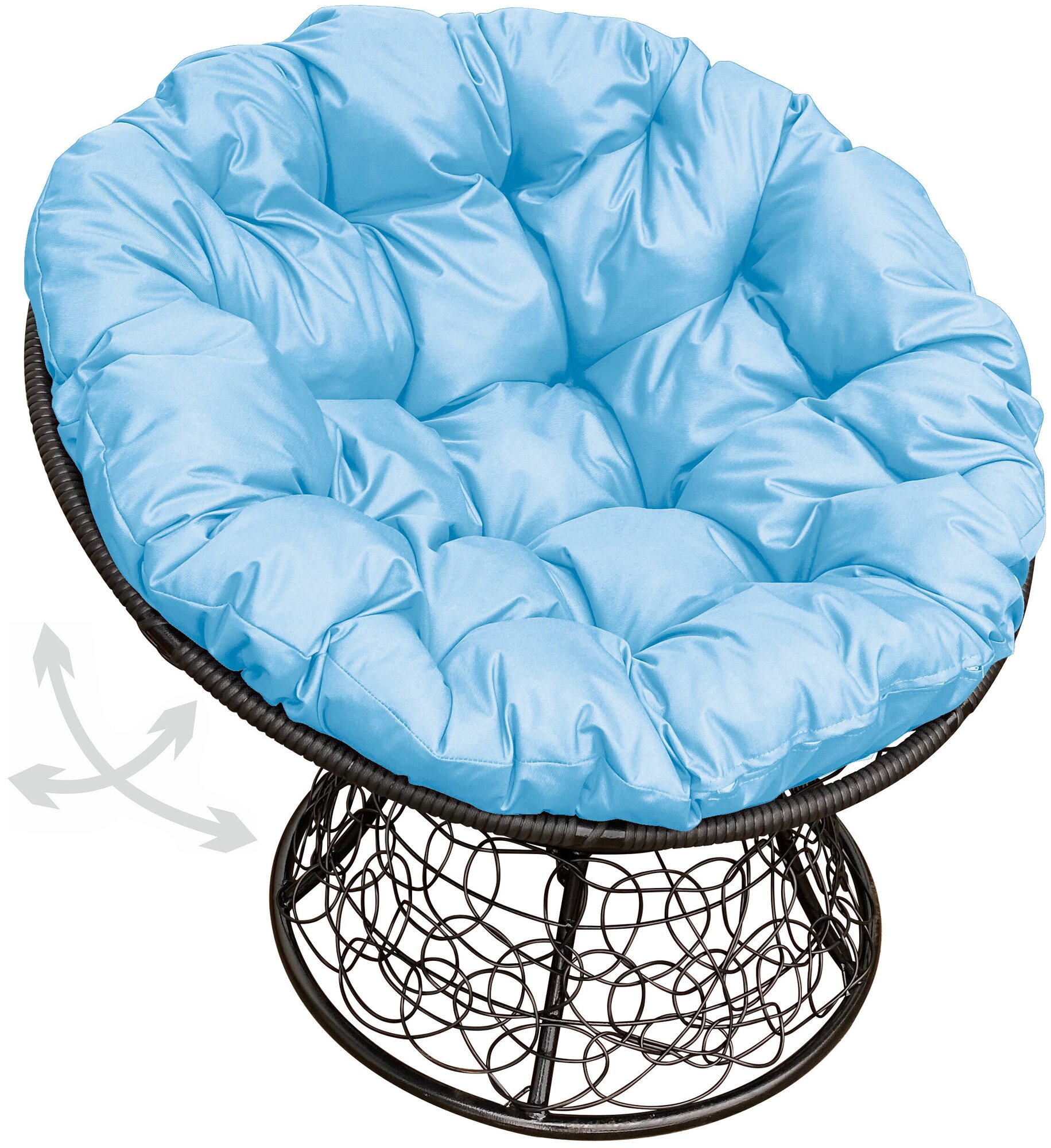 Кресло m-group папасан пружинка ротанг чёрное, голубая подушка
