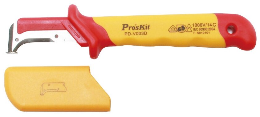 Нож кабельный Pro'sKit PD-V003D, изогнутый (серп тонкий с опорой), изолированный 1000В, 50*185мм
