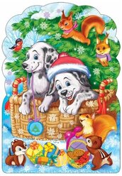 Плакат вырубной "Новогодние зверюшки в корзинке. Сюжет"