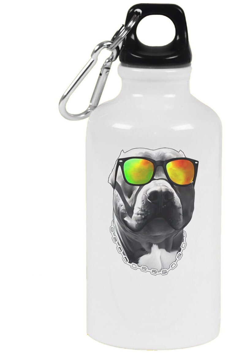 Бутылка с карабином CoolPodarok Животные Собакен в очках с цепью