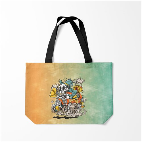 фото Сумка-шоппер / 46х35 см / популярные иллюстрации / черепа пивной гонщик burnettie
