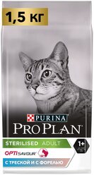 Сухой корм для стерилизованных кошек и кастрированных котов Pro Plan с высоким содержанием трески и c форелью 1.5 кг