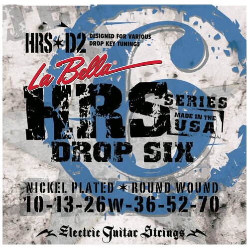 ​Струны для электрогитары La Bella HRS-D2 Hard Rockin Steel Drop Six 10-70 hrs jm hard rockin steel комплект струн для электрогитары никелированные jazz med 13 56 la bella