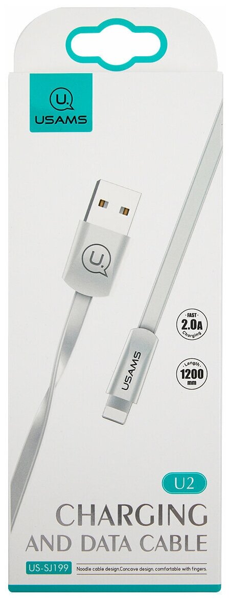 Дата-Кабель USAMS-U2 USB - Lightning, плоский, белый (SJ199IP02) - фото №2