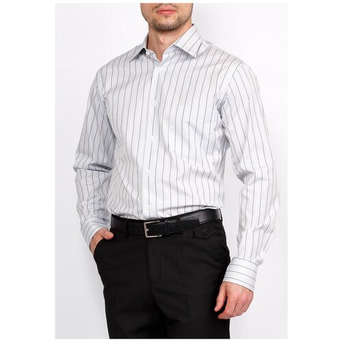 фото Рубашка мужская длинный рукав greg 331/311/491/z, полуприталенный силуэт / regular fit, цвет серый, рост 174-184, размер ворота 40