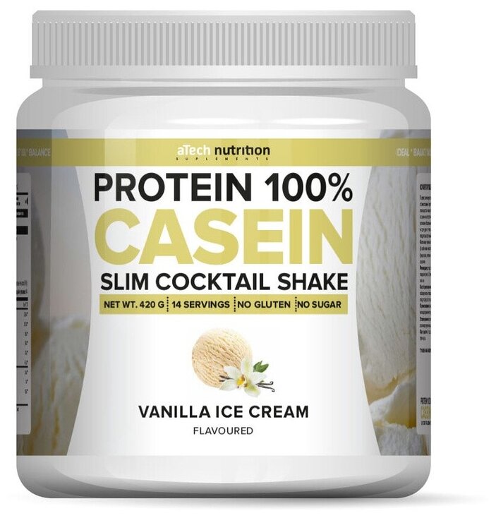 белково-витаминный коктейль "Casein Protein" со вкусом ванильное мороженое ТМ aTech nutrition 420гр
