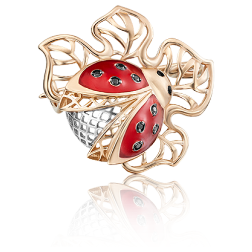 PLATINA jewelry Брошка из красного золота Божья коровка с фианитом 04-0124-00-402-1110-25