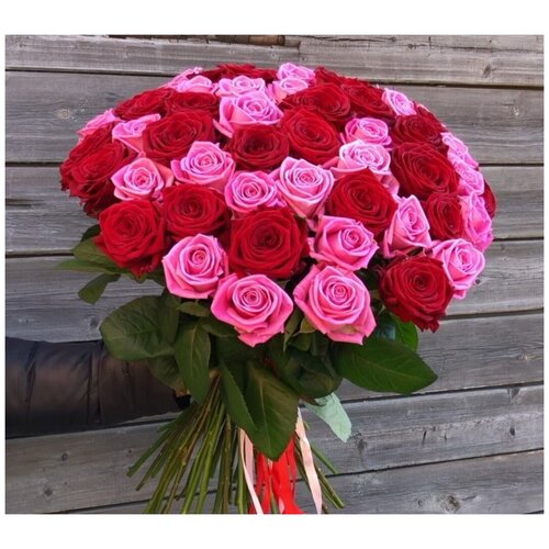 Букет из 51 красно-розовой розы 50 см