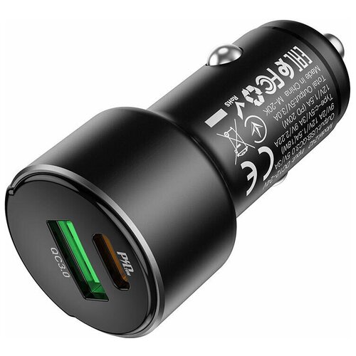 фото Автомобильное зарядное устройство z42 light road с выходами usb qc3.0 18w и type- c pd20w, поддержка для pd / qc3.0 / qc2.0 / fcp / afc, черное нет бренда