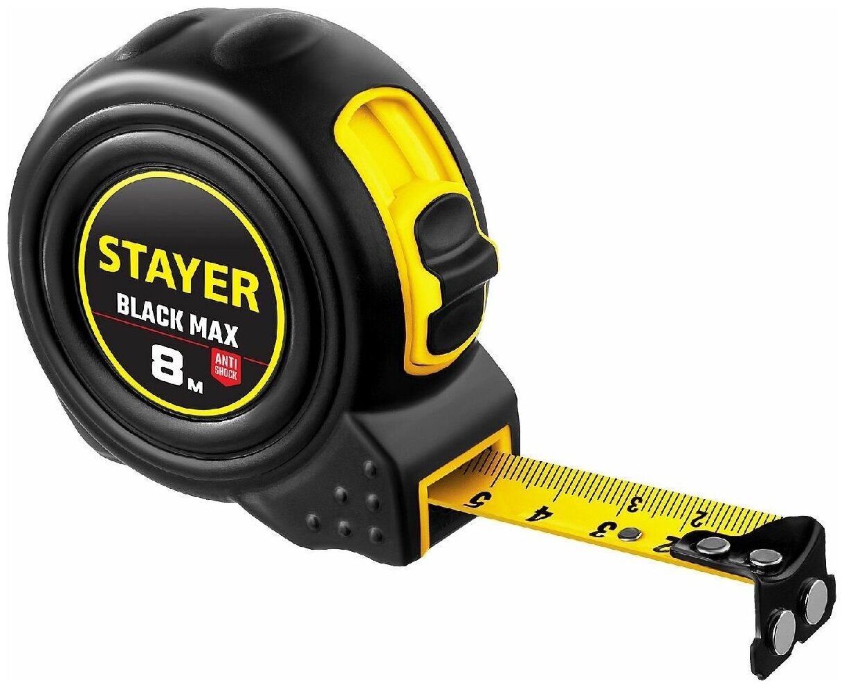 Рулетка с двумя фиксаторами STAYER BlackMax 8м х 25мм (3410-08_z02)