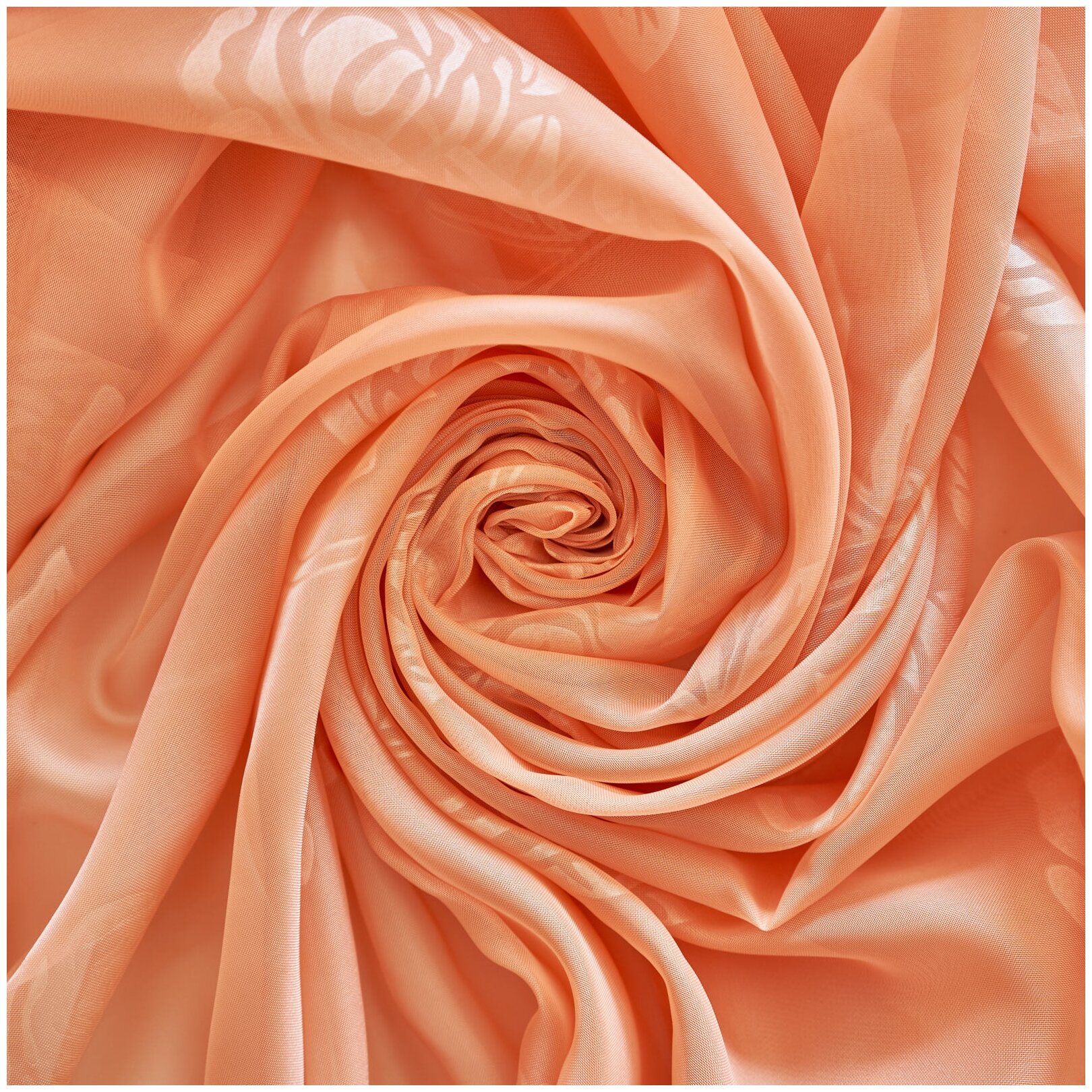 Тюль, размер 200х260 см, тиснение роза, цвет персик, вуаль