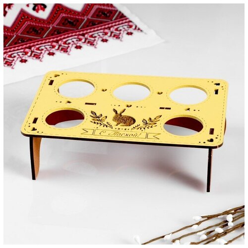 фото Подставка для яиц на 5 шт., 17.5х11.5х5 см, желтый - дуб yandex market