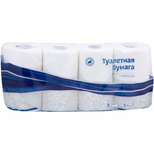 Туалетная бумага Officeclean Premium, 3 слоя, 8 рулонов