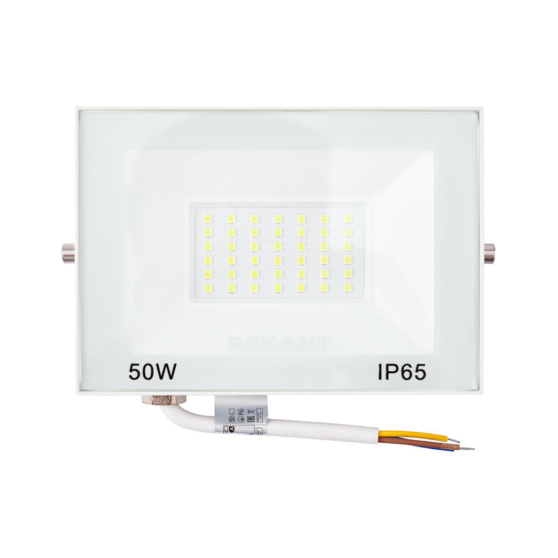 Прожектор светодиодный СДО 50Вт 4000Лм 5000K нейтральный свет, белый корпус REXANT 1 шт арт. 605-026
