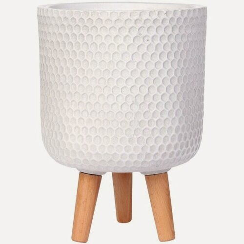 Изображение товара Кашпо Idealist Lite IDEALIST Ханни Круглое с подставкой, файберстоун, белое, D31H47 cm (HON-CLNDR-AW-31)