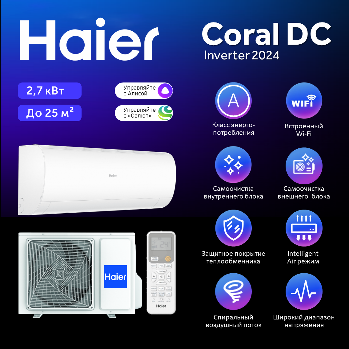 Haier Coral DC Inverter AS25HPL2HRA/1U25HPL1FRA - фотография № 1