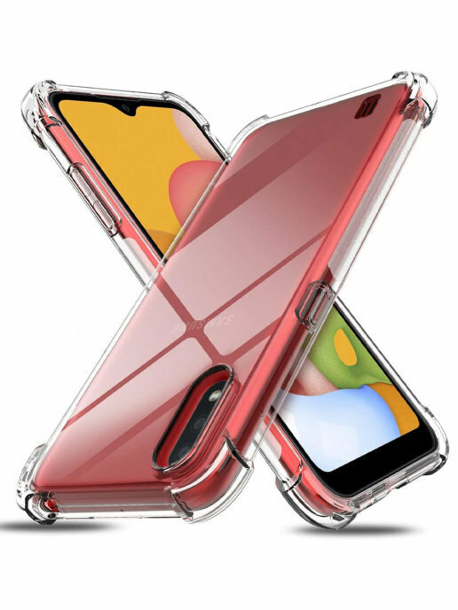 Чехол силиконовый на телефон Samsung Galaxy A01, M01 противоударный с защитным бортиком вокруг камеры, бампер с усиленными углами для смартфона Самсунг Галакси А01, М01 прозрачный бесцветный