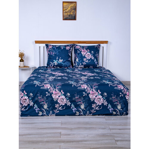 Постельное белье комплект евро наволочки 70*70 и 50*70 синий, черный, размер евростандарт