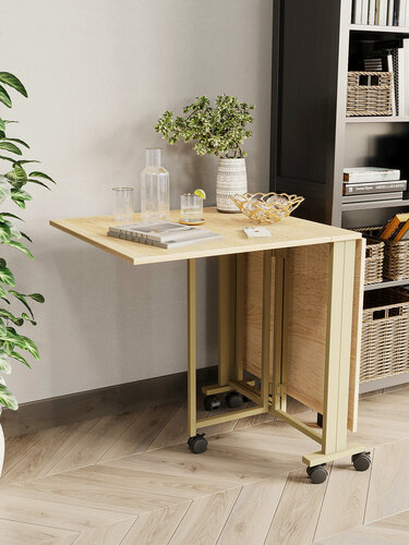 Изображение товара Стол-книжка для кухни и гостиной раскладной узкий компактный KM LOFT золотой/сонома