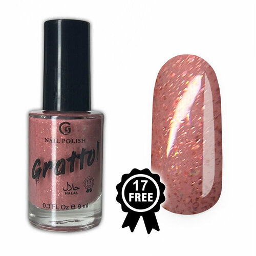 Grattol Color Nail Polish Rose farfor - Лак для ногтей, Розовый со слюдой, без лампы, 17FREE, Халяль, 9 мл
