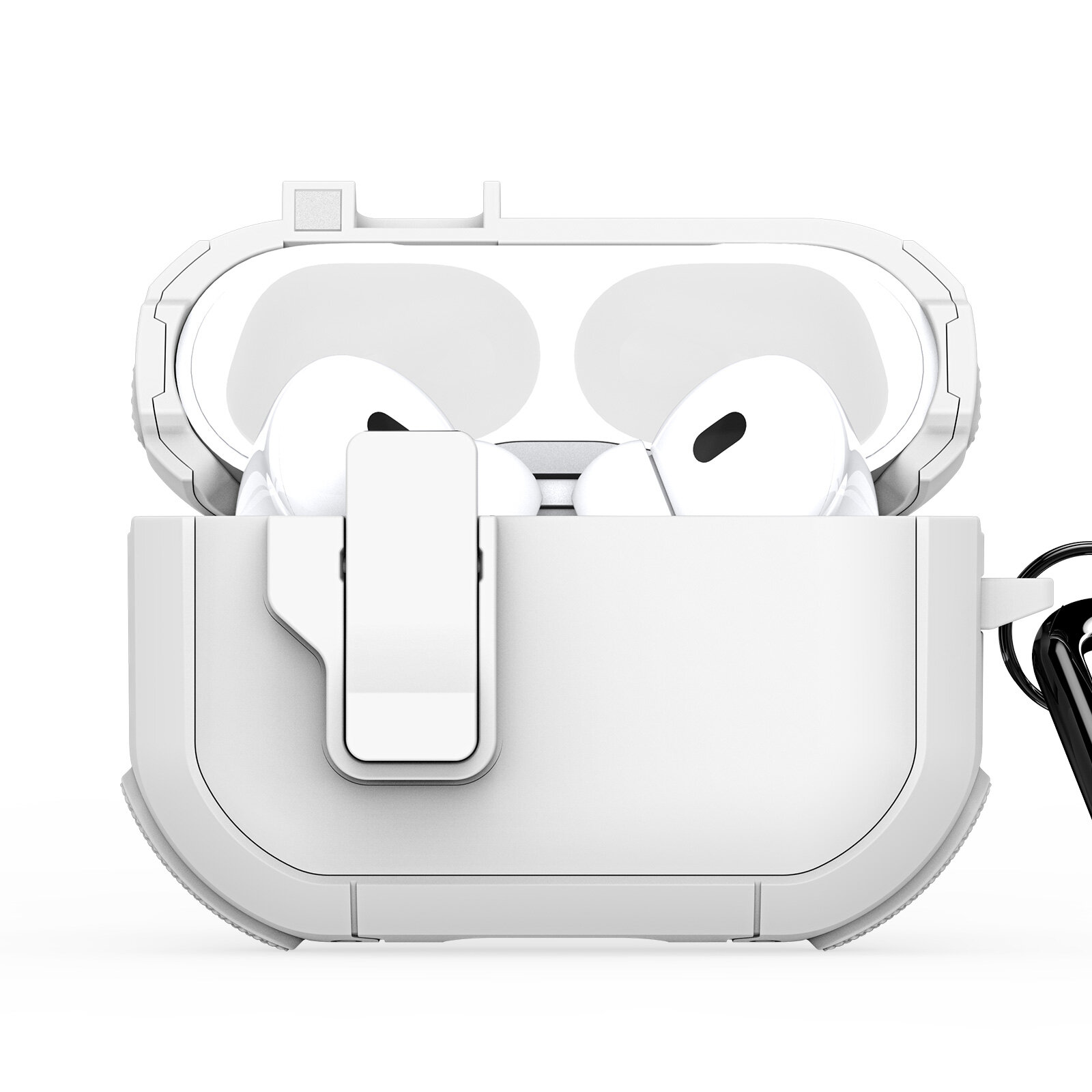 Усиленный чехол белого цвета от Dux Ducis для наушников AirPods Pro 2, серия PECP Series Case, в комплекте с карабином — фото 1
