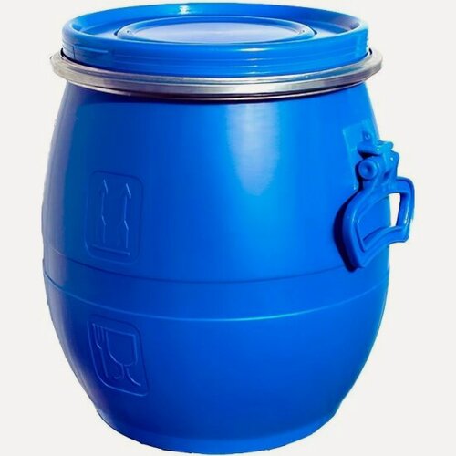 Изображение товара Бочка Полоцкпласт п/э 20л. круглая, с крышкой и обручем, с ручками цв. синий