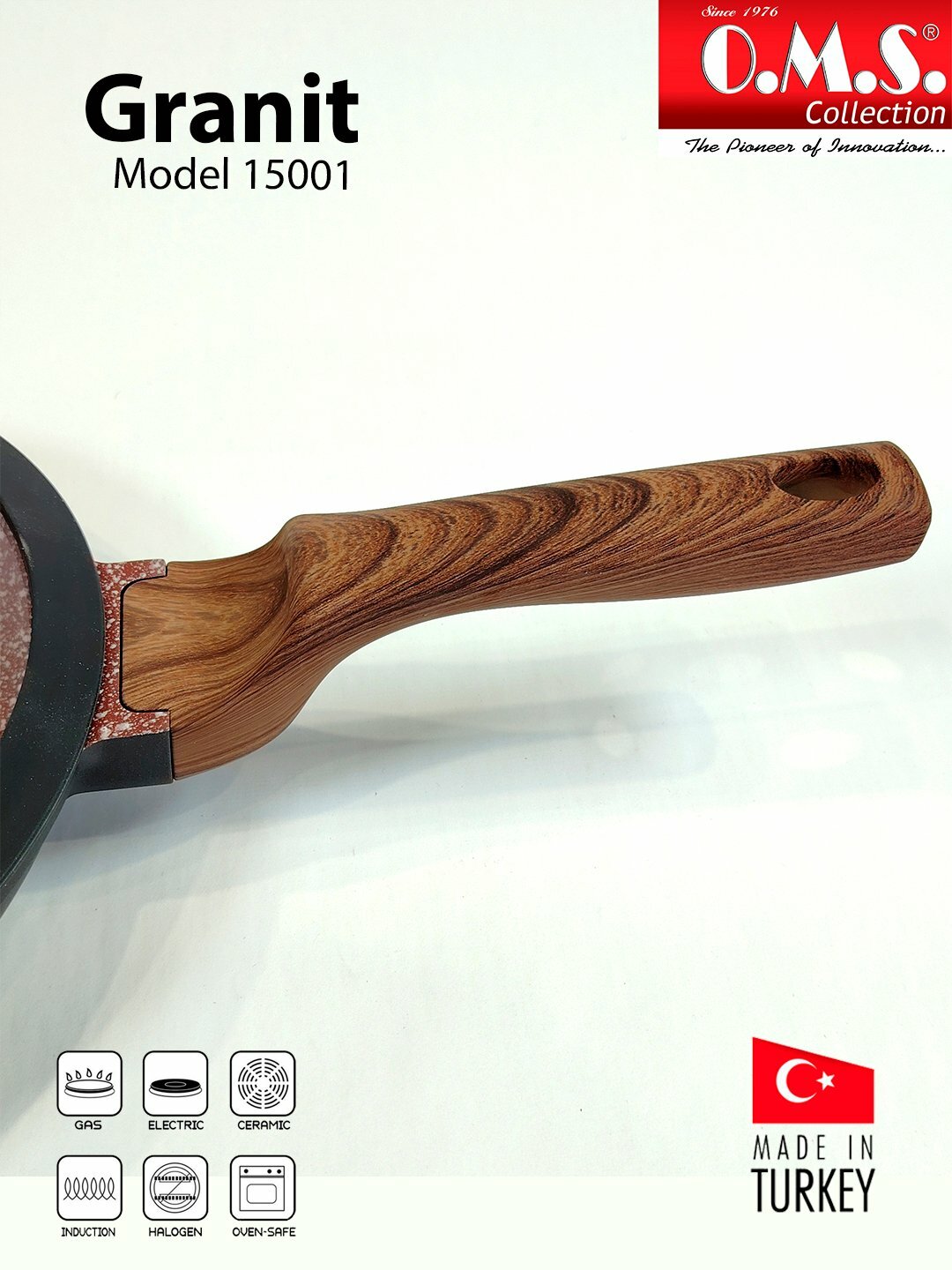 Сковорода O.M.S Collection 15001, антипригарное гранитное покрытие, серая, 20см — фото 1