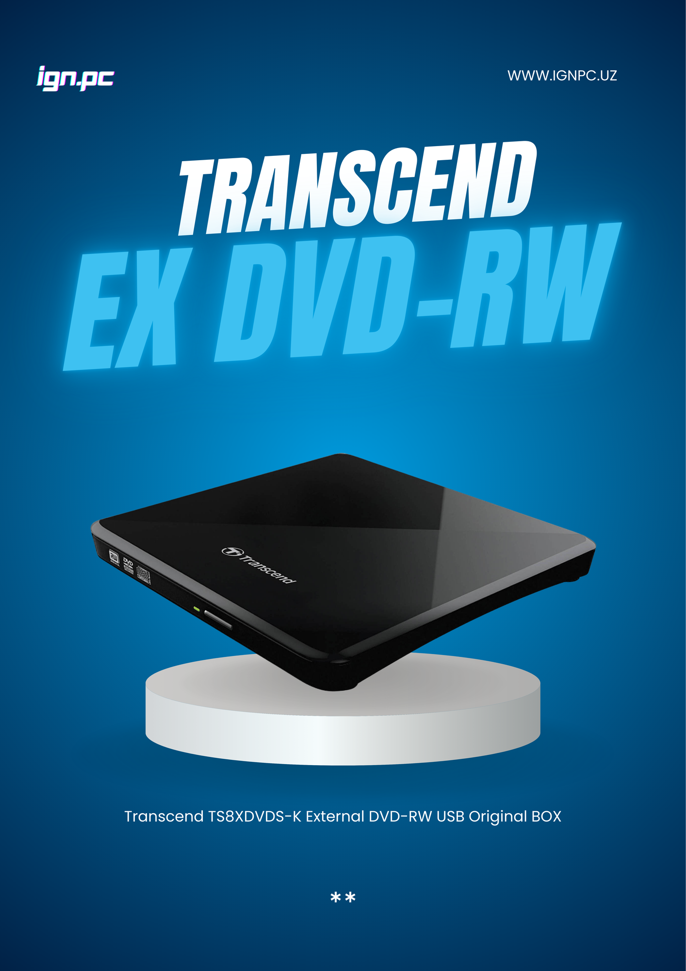 Transcend External DVD-RW TS8XDVDS-K — внешний привод DVD, USB, компактный. ORIGINAL