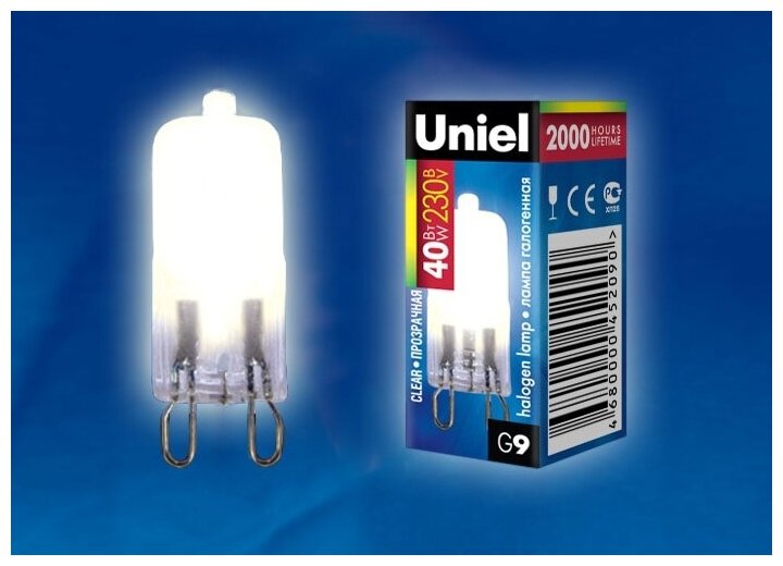 Лампа галогенная Uniel JCD G9 230V 40W прозрачная лампочка (комплект 10 шт)