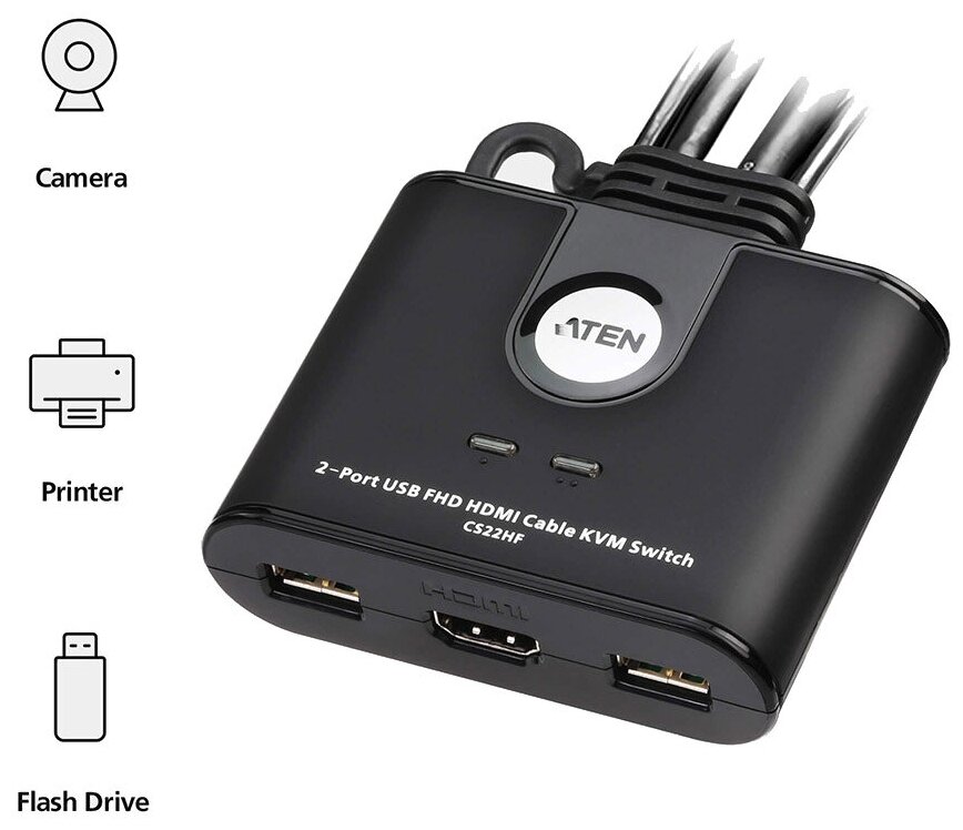 KVM переключатель ATEN CS22HF / CS22HF-AT, 2-портовый USB, HDMI кабельный KVM переключа. ATEN CS22HF-AT — фото 2