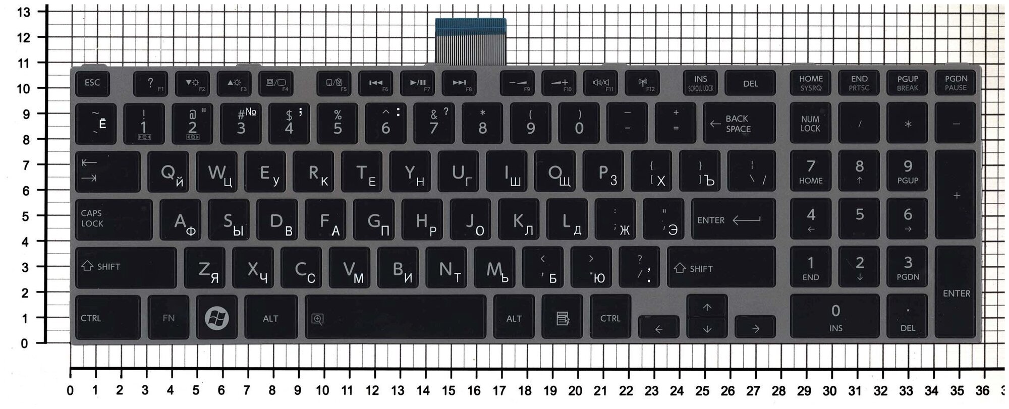 Клавиатура для ноутбука Toshiba Satellite L870D черная c серебристой рамкой