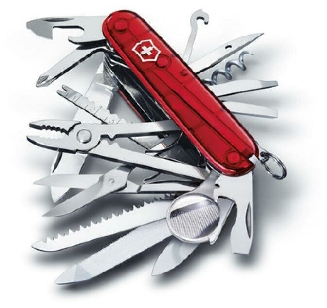 Нож Victorinox SwissChamp, 91 мм, 33 функции, полупрозрачный красный