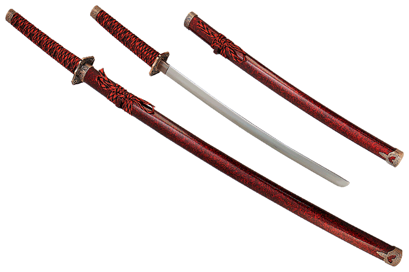 Набор самурайских мечей на подставке D-50021-KA-WA, 2 шт. Ножны мрамор бордовый
