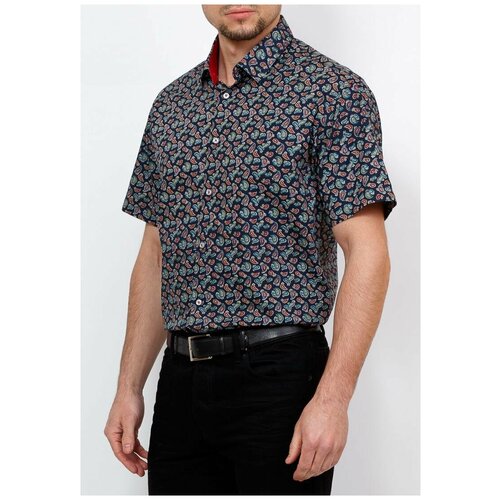 фото Рубашка мужская короткий рукав casino c263/05/9430/z/1, полуприталенный силуэт / regular fit, цвет синий, рост 174-184, размер ворота 40