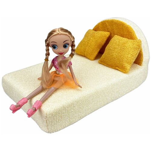 фото Игрушки для девочек, мягкая мебель с куклой, кровать, 2 подушки, размер - 34 х 22 х 16 см yarteam